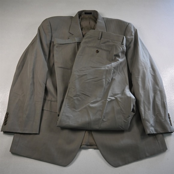 Chaps Ralph Lauren 48R 40x32 Khaki Beige Herringbone Mens Jacket Pants‎ Suit